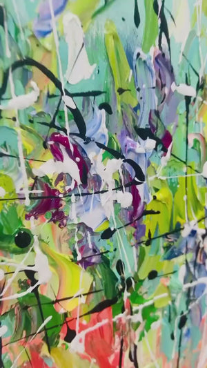 Lilac Meadow: Panoramic Floral Impasto Oil Painting on Canvas