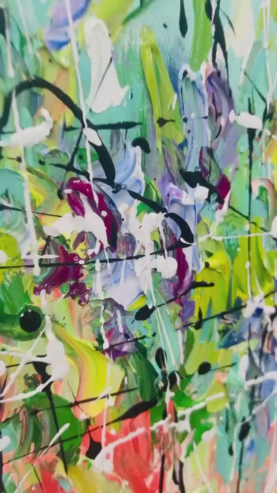 Lilac Meadow: Panoramic Floral Impasto Oil Painting on Canvas