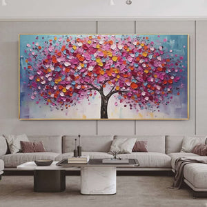 Jewel Tones Tree: Textured Impasto Tree Painting in Vibrant Pink