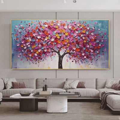 Jewel Tones Tree: Textured Impasto Tree Painting in Vibrant Pink