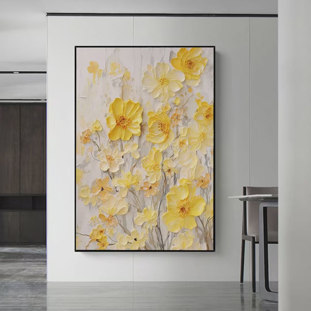 Golden Sunflowers: Textured Impasto Floral Painting in Yellow | Floral Decor