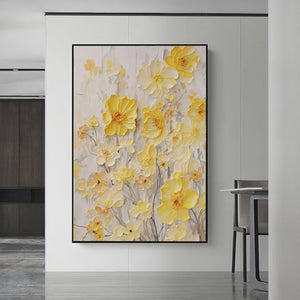 Golden Sunflowers: Textured Impasto Floral Painting in Yellow | Floral Decor