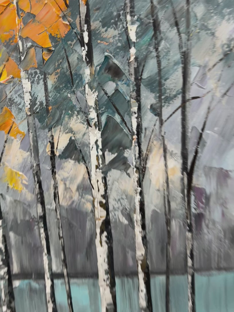 Autumn Whispers: Original Impasto Landscape Oil Painting - Tranquil Lakeside Wall Art