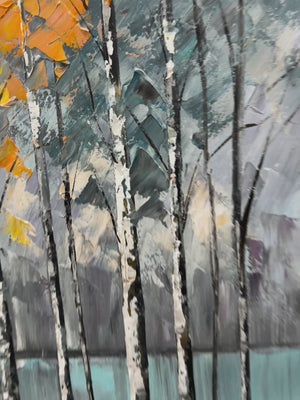 Autumn Whispers: Original Impasto Landscape Oil Painting - Tranquil Lakeside Wall Art