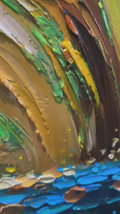 Abstract Sunburst Oil Painting - Gold and Green Art