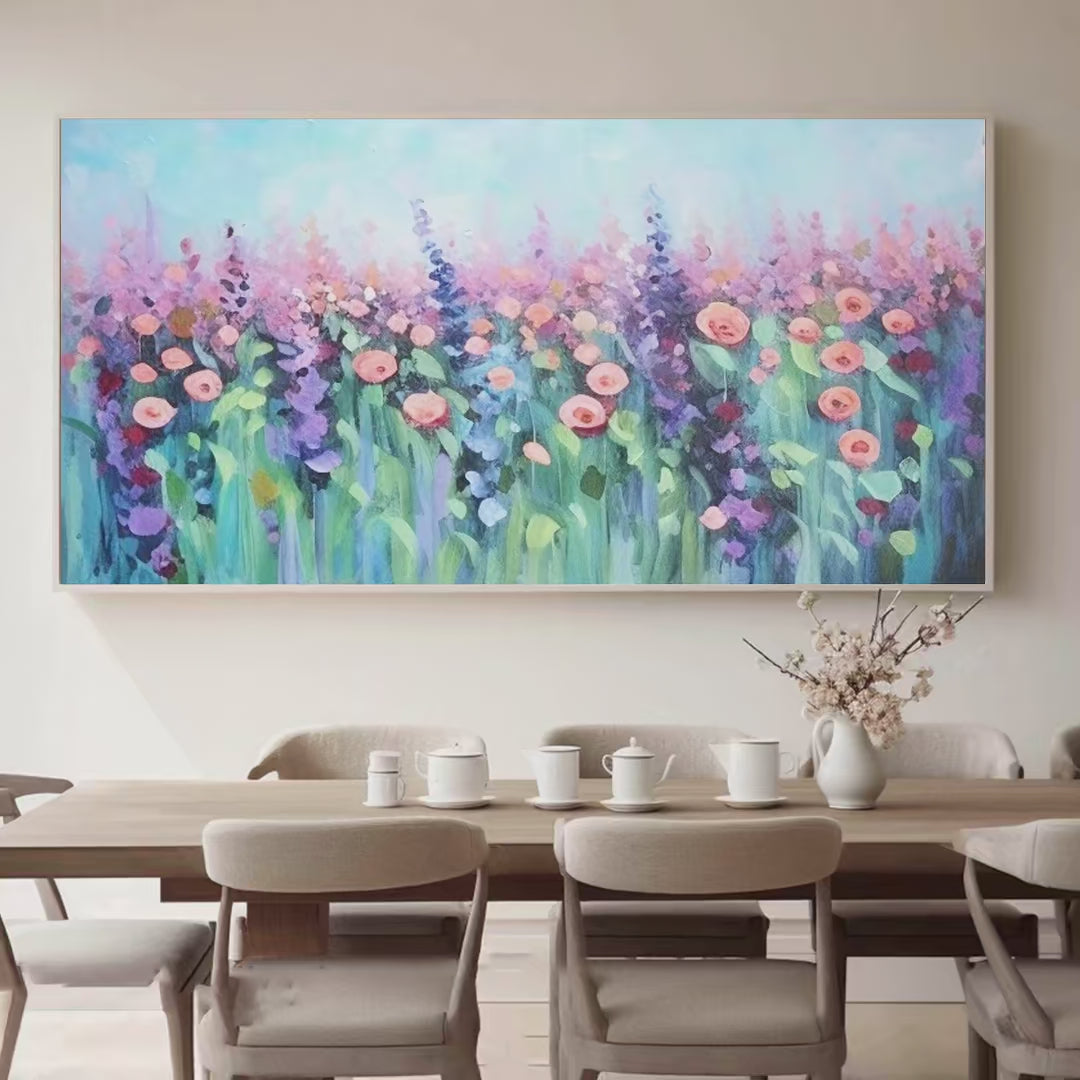 Pastel Meadow: Impressionistic Floral Landscape Painting | Floral Decor