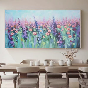 Pastel Meadow: Impressionistic Floral Landscape Painting | Floral Decor