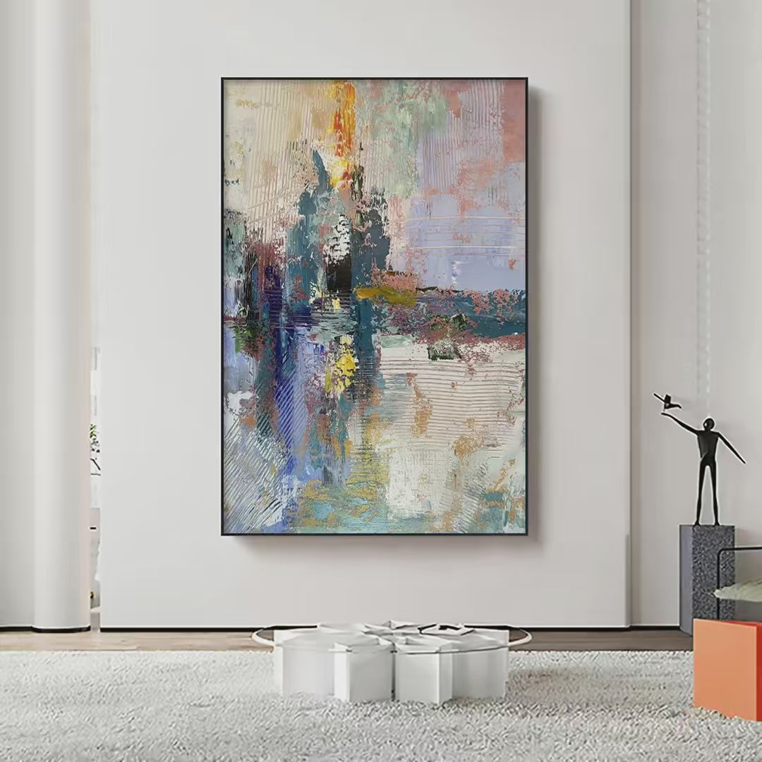 Hazy Skies: Colorful Abstract Painting | Textured Wall Art | Vertical Canvas | Modern Art