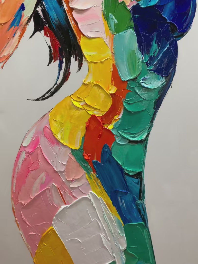 Chromatic Figure: Original Impasto Abstract Figure Oil Painting - Colorful Wall Art Decor