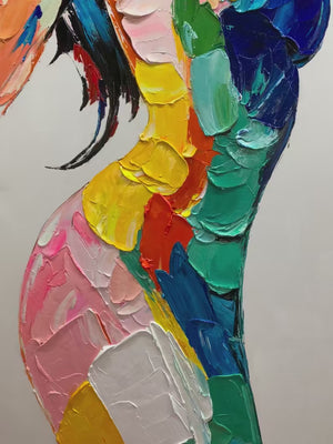 Chromatic Figure: Original Impasto Abstract Figure Oil Painting - Colorful Wall Art Decor