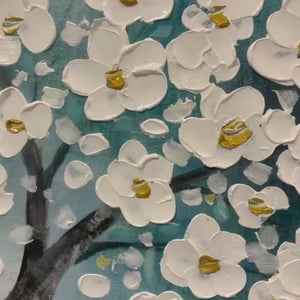 Blossom Dream: White Floral Impasto Oil Painting Canvas Wall Art Decor