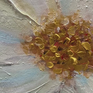 Golden Blossoms: Vertical Textured Floral Painting | Impasto White Flowers | Gold Accents | Living Room & Bedroom