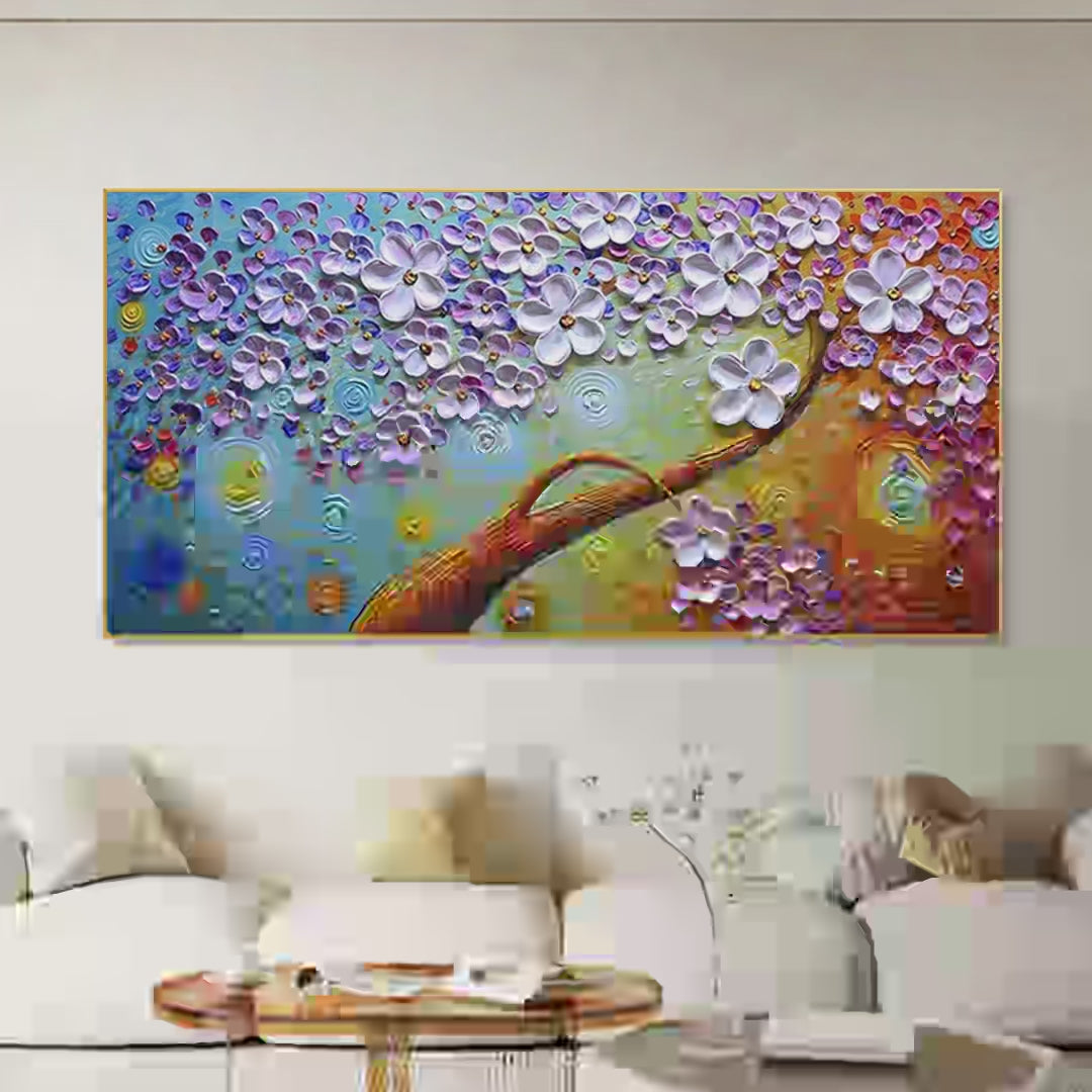 Lilac Dream Textured Floral Painting in Purple and Gold Floral Decor