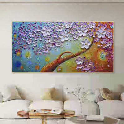 Lilac Dream Textured Floral Painting in Purple and Gold Floral Decor