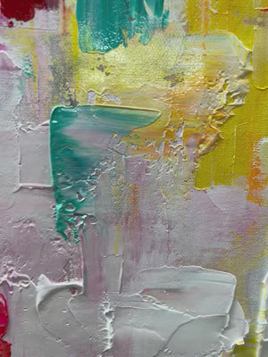 Pixel Rainbow: Colorful Abstract Impasto Oil Painting Canvas Wall Art Decor