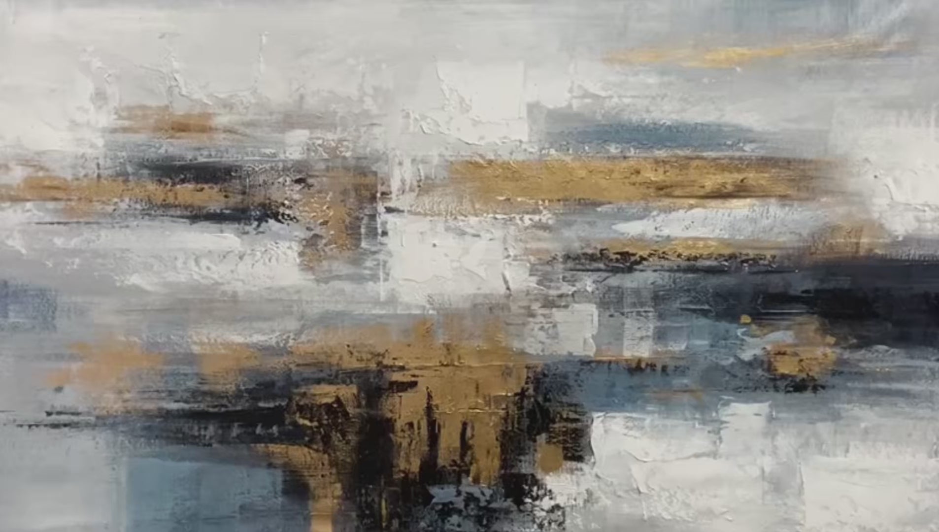 Golden Drift: Abstract Blue and Gold Oil Painting Canvas Wall Art Home Decor