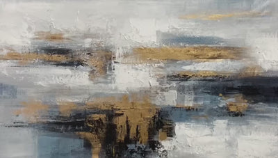 Golden Drift: Abstract Blue and Gold Oil Painting Canvas Wall Art Home Decor