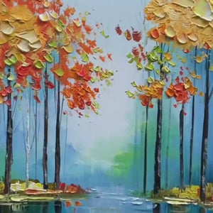 Autumn Reflections: Colorful Autumn Forest Landscape Oil Painting Canvas Wall Art