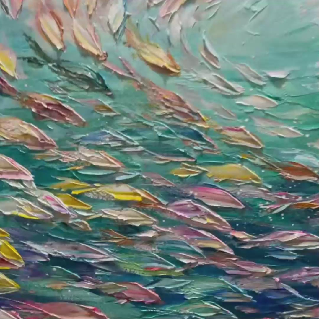 OCEAN CURRENTS,Textured Abstract Seascape Painting in Blues and Greens