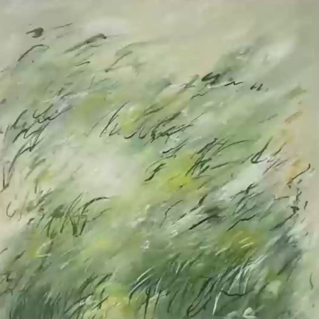FIELD BREEZE: Minimalist Abstract Green Landscape Oil Painting