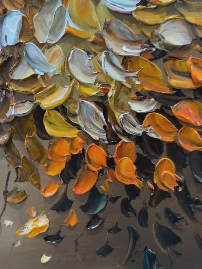 Golden Whispers: Textured Golden Tree Impasto Oil Painting Canvas Wall Art Nature Decor