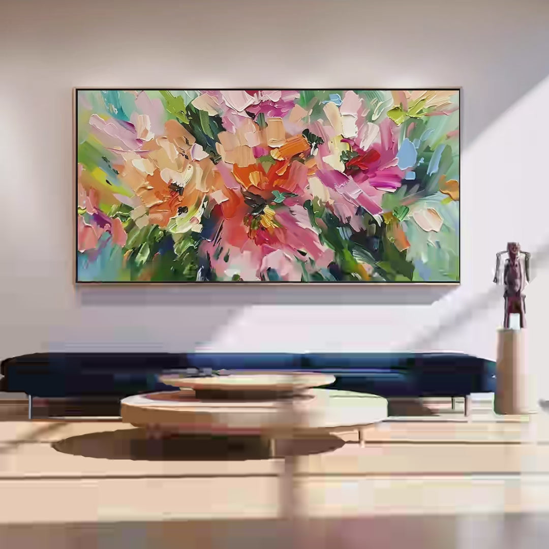 Blushing Blooms Textured Impasto Floral Painting in Pink and Orange Floral Decor