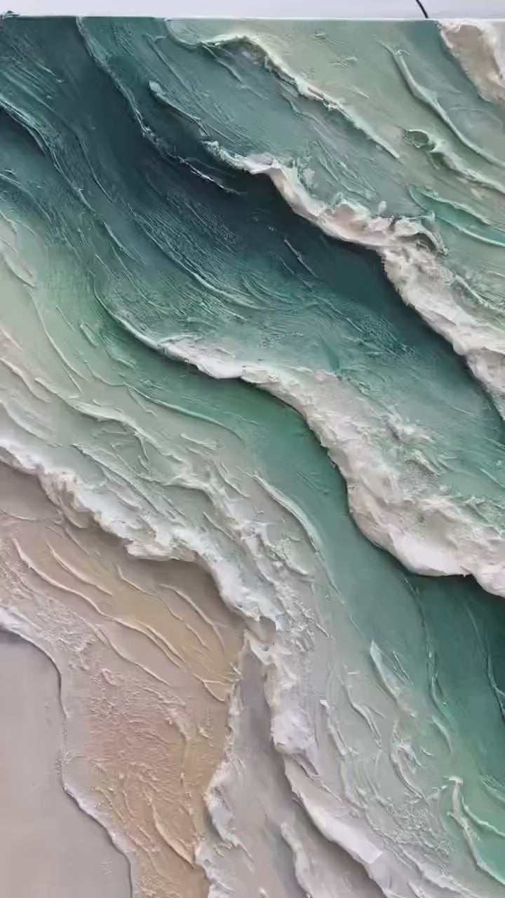 AQUAMARINE RUSH: Textured Impasto Ocean Wave Painting