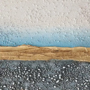 Golden Horizon: Panoramic Abstract Oil Painting with Gold and Blue on Canvas