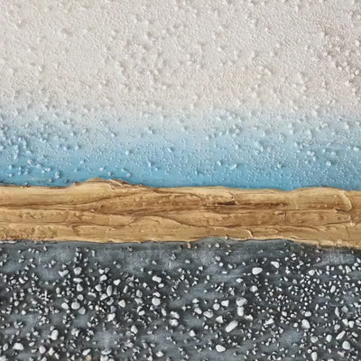 Golden Horizon: Panoramic Abstract Oil Painting with Gold and Blue on Canvas