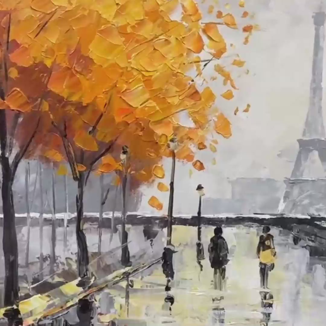 Parisian Rain: Original Textured Cityscape Oil Painting - Paris