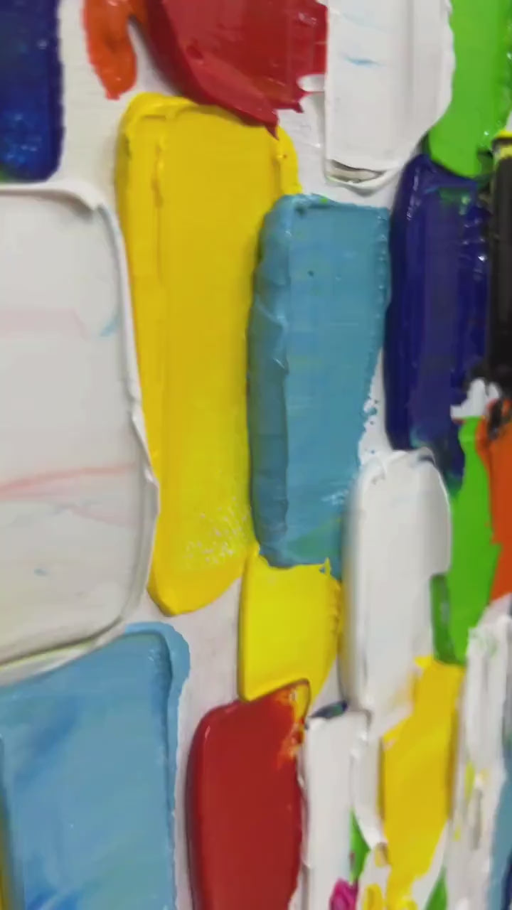 Colorfall: Vibrant Abstract Oil Painting on Silver Leaf Canvas