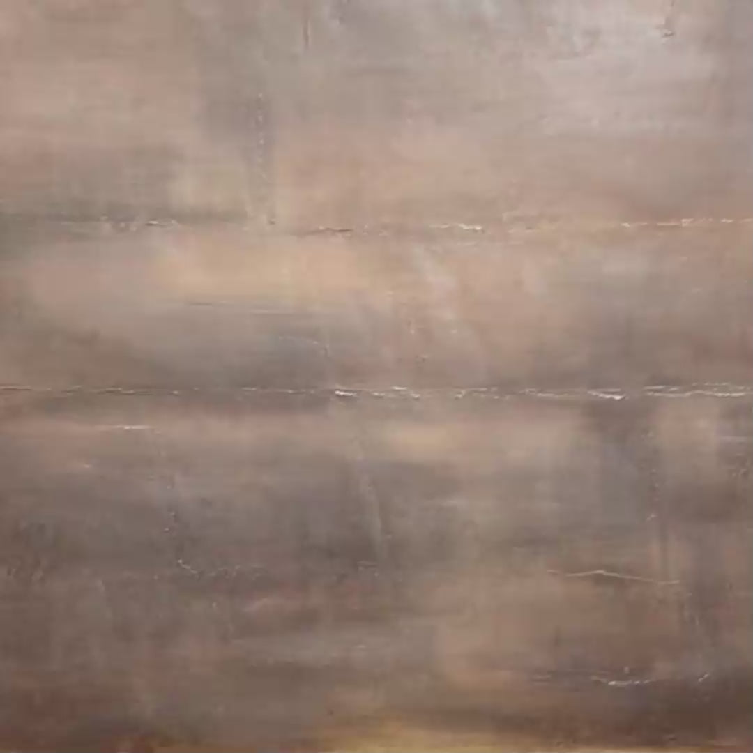 Dark Brown Textured Landscape by Liam O'Connell. Minimalist oil painting in brown hues within a black frame, for wall art.