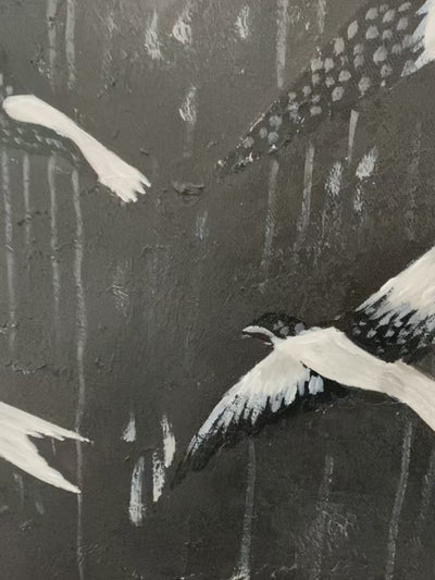 Ascension: Original Beaded Birds Artwork - Textured Black and White Wall Art Decor