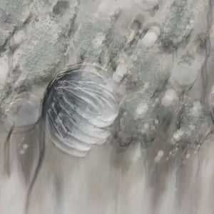 Minimalist Floral Oil Painting in Silver and Gr