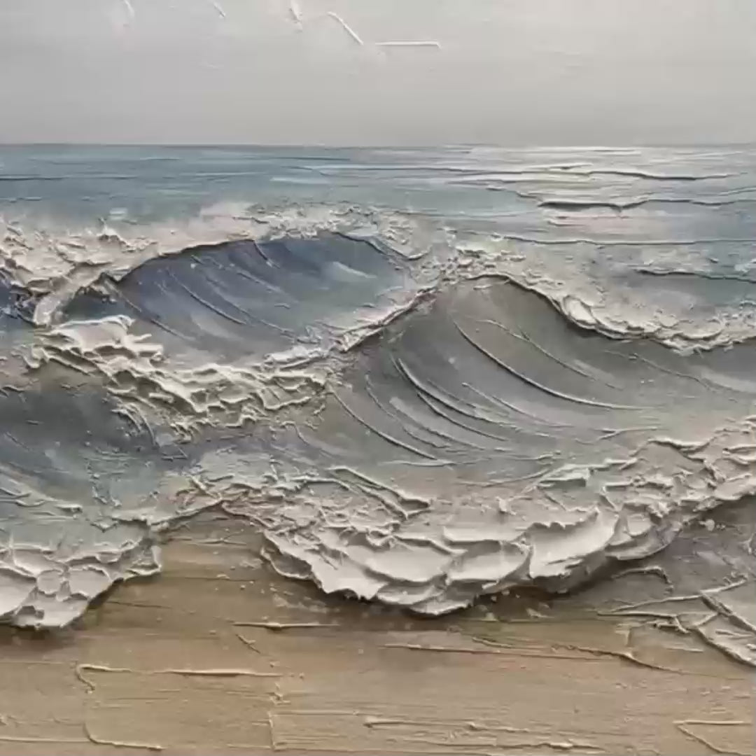 Textured Seascape Painting, Impasto Wall Art, Horizontal Canvas, Ocean Decor