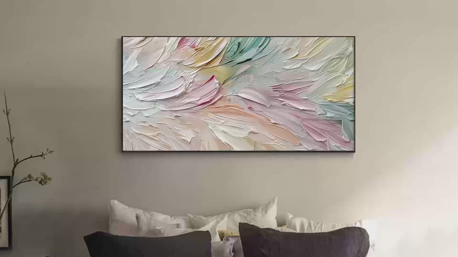 PASTEL DREAM: Textured Abstract Painting in Soft Hues, Horizontal Wall Art