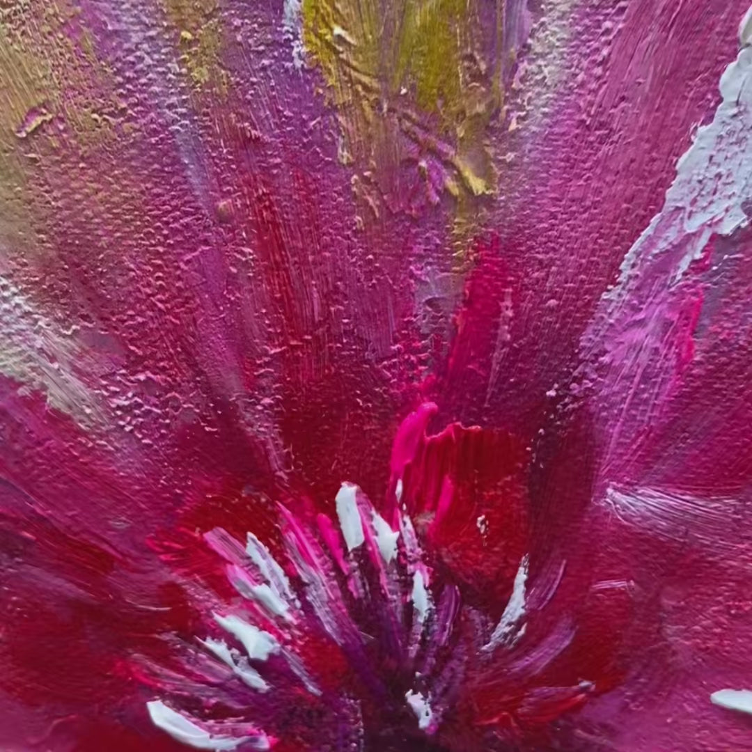 Blushing Bloom: Pink Flower Impasto Oil Painting Canvas Wall Art Home Decor