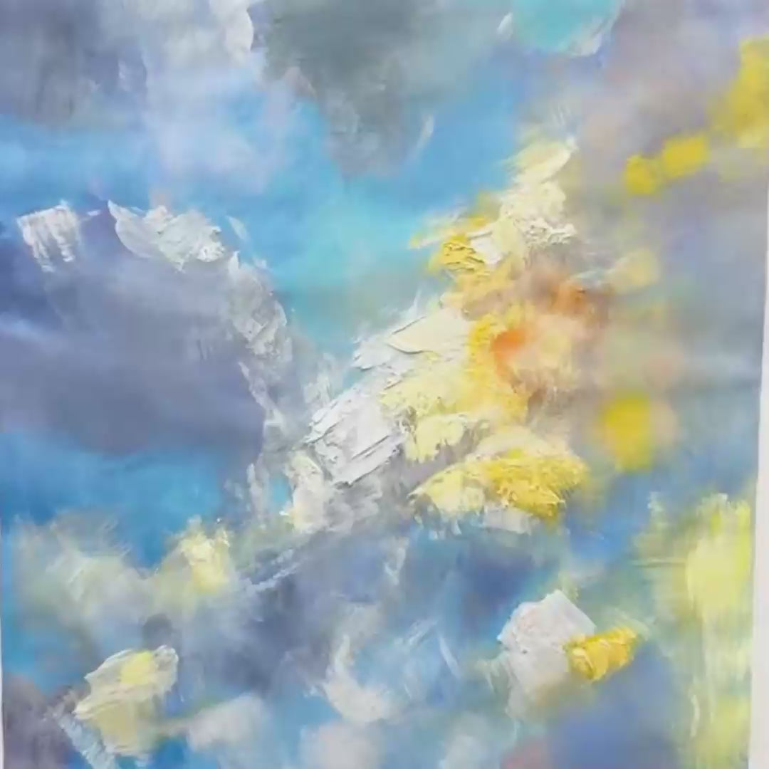Abstract Painting, Blue and Yellow Wall Art, Textured Canvas, Vertical