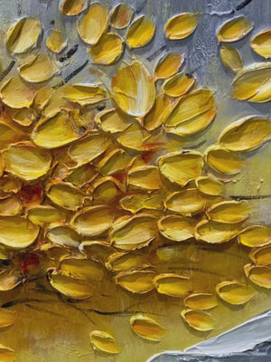 Golden Resilience: Original Textured Landscape Oil Painting - Golden Tree Wall Art