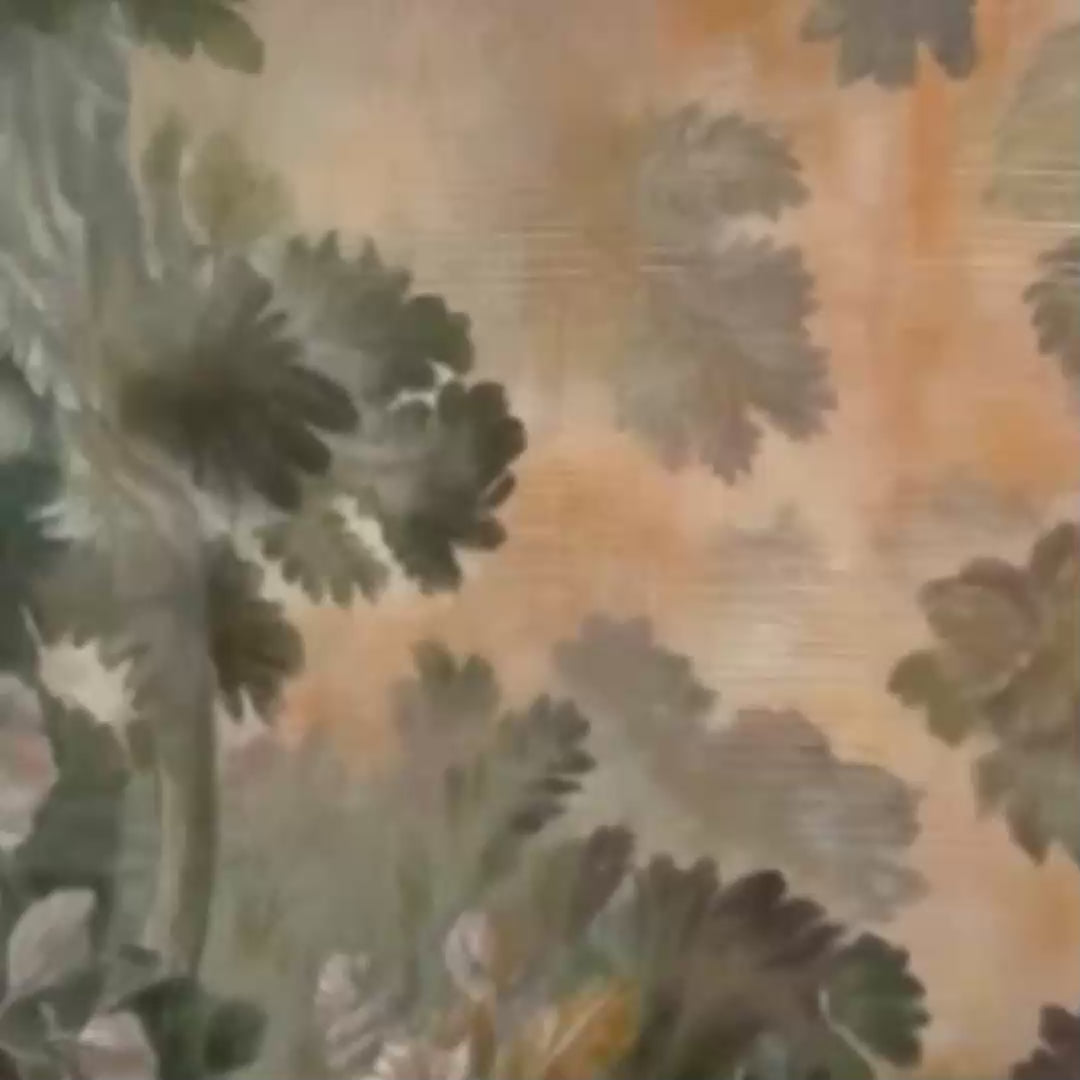 Antique Forest Tapestry Panoramic Wall Art by Liam O'Connell, featuring lush trees and flowers in muted tones.