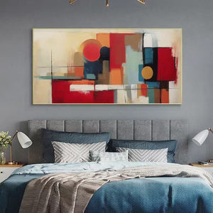 Urban Geometry: Minimalist Abstract Painting in Red and Gold | Abstract Decor