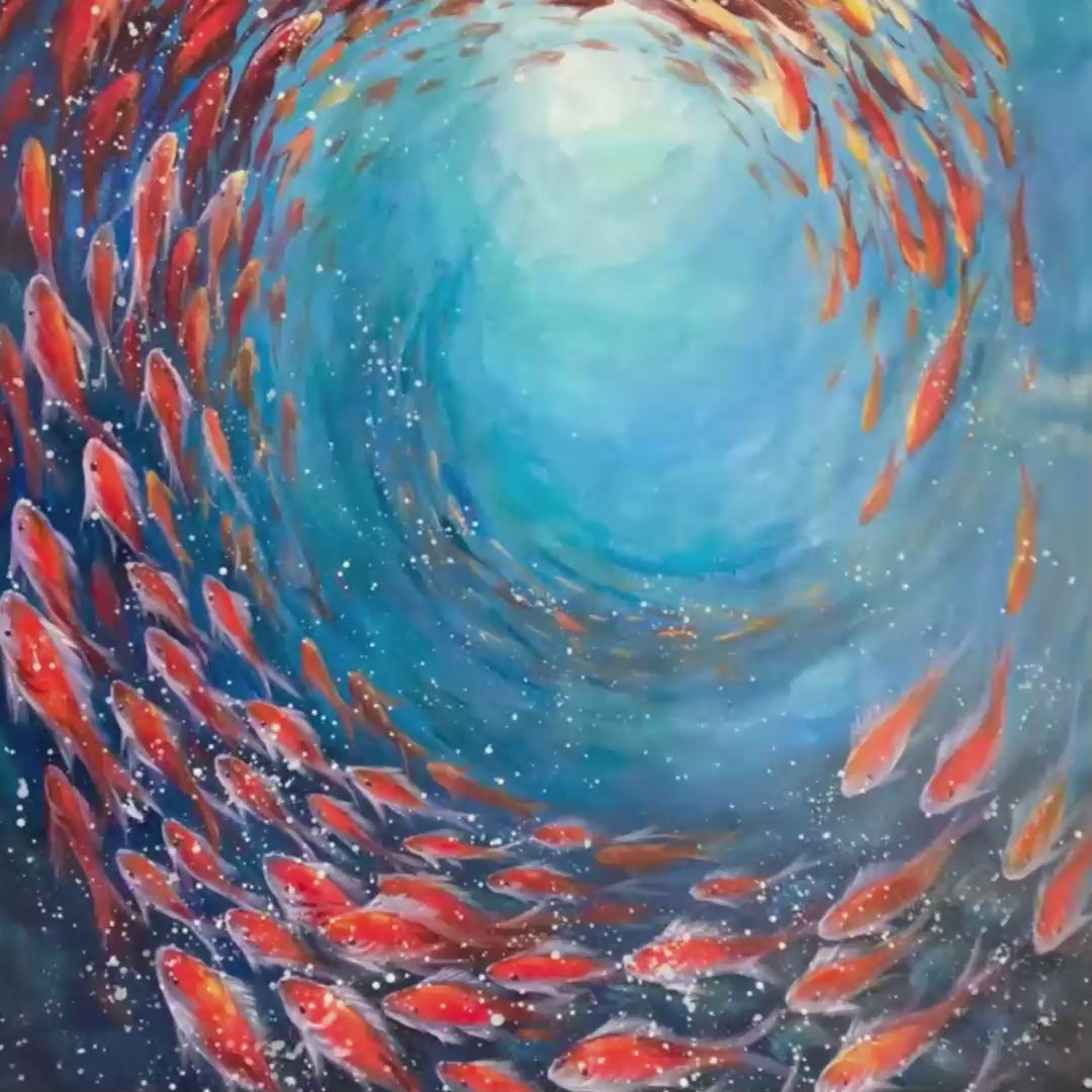 Vertical Fish Painting, Colorful, Ocean