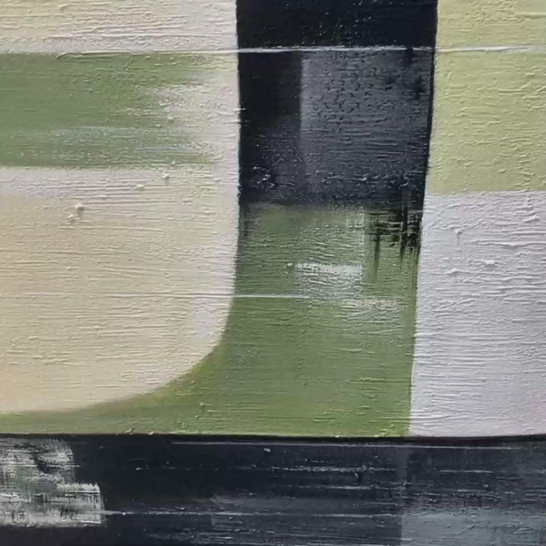 Contrast: Original Abstract Geometric Oil Painting - Black, White, Beige Wall Art Decor