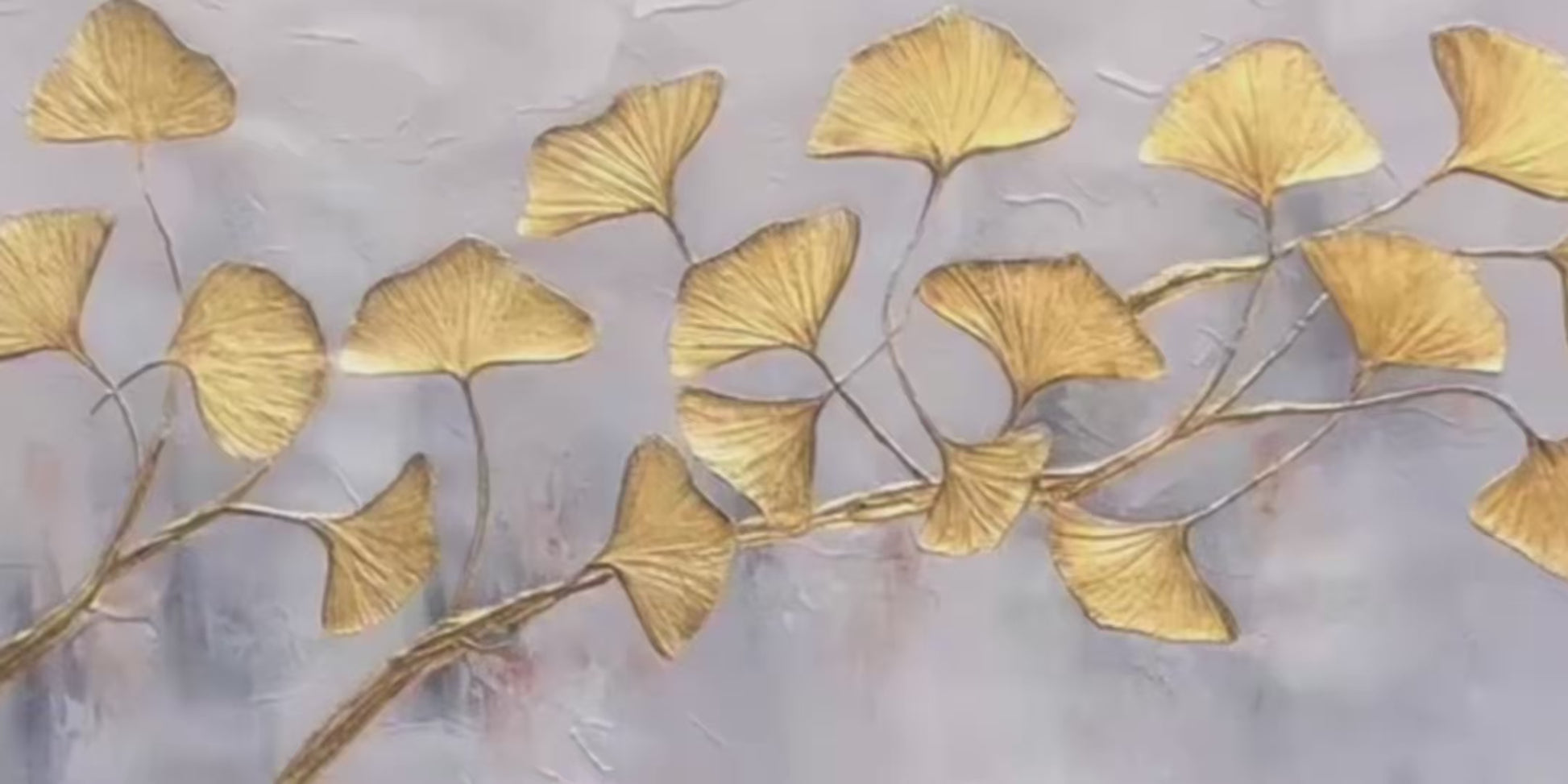 Golden Whispers: Textured Ginkgo Leaf Oil Painting Canvas Wall Art Decor in Gold