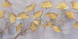 Golden Whispers: Textured Ginkgo Leaf Oil Painting Canvas Wall Art Decor in Gold