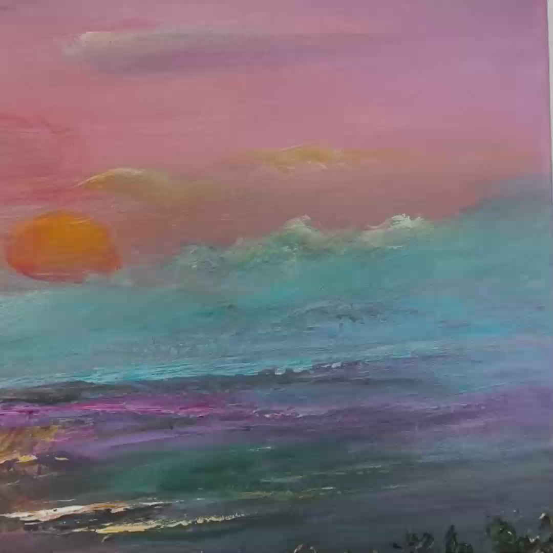 Ready to Ship ｜Watercolor Sunset: Impressionist Floral Landscape