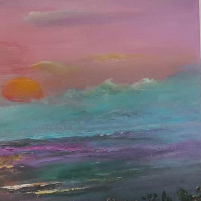 Ready to Ship ｜Watercolor Sunset: Impressionist Floral Landscape