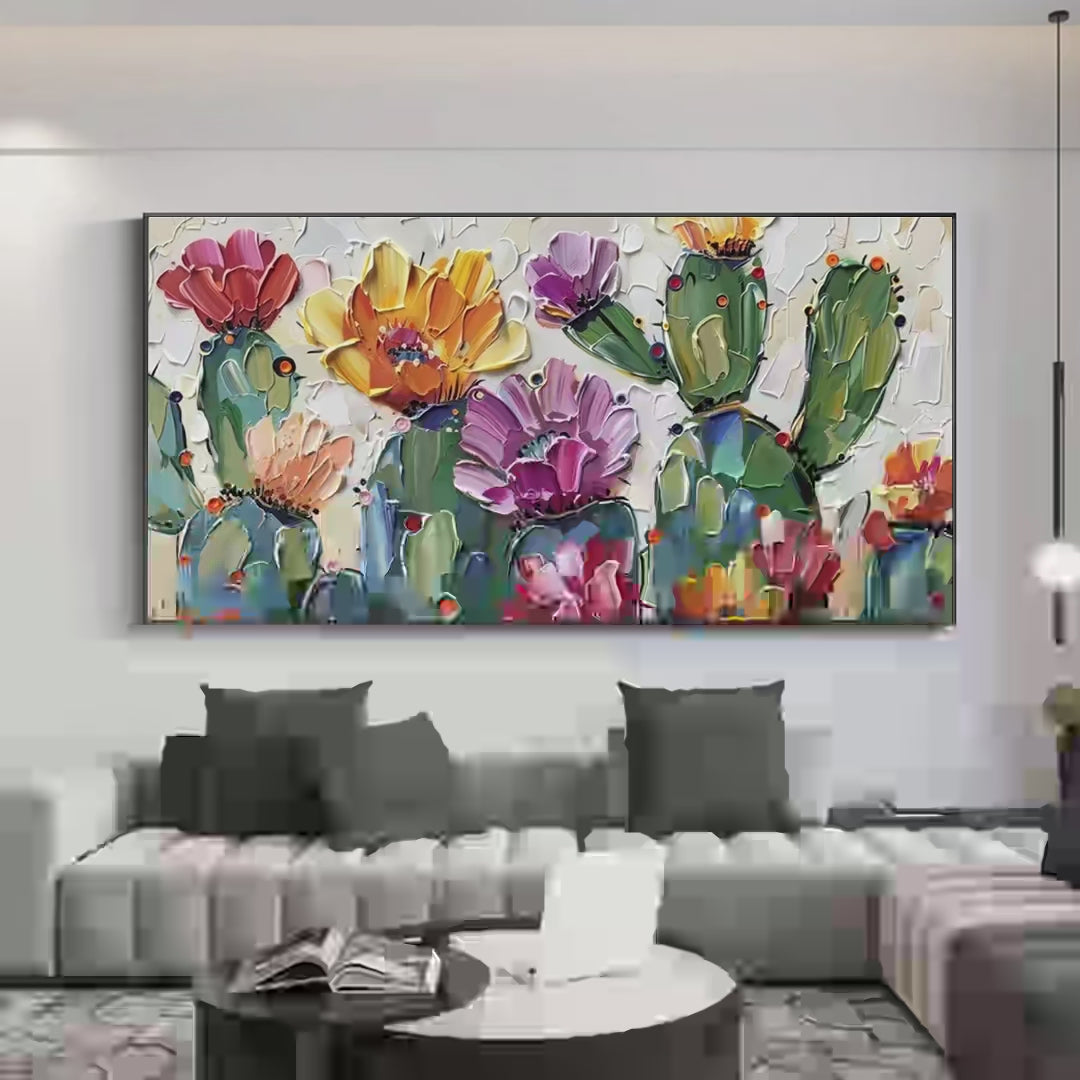 Desert Garden Textured Cactus Impasto Painting Colorful Wall Art