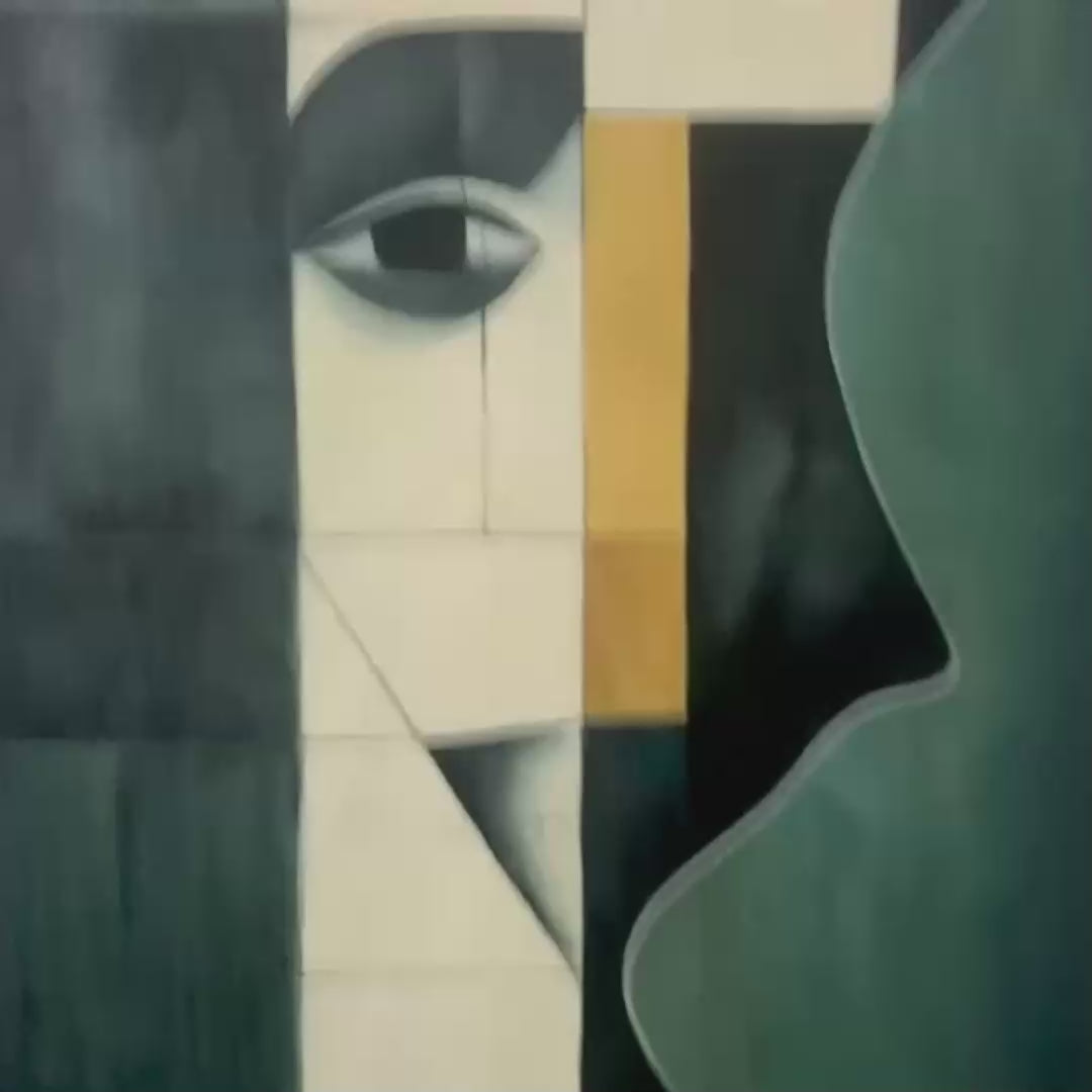 Reflection: Original Minimalist Abstract Portrait Oil Painting - Modern Geometric Wall Art Decor