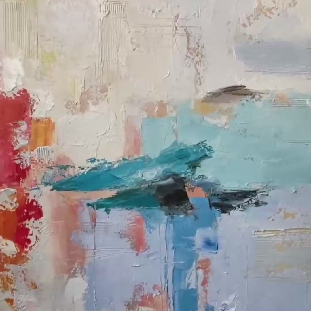 Textured Abstract Painting, Colorful Wall Art, Modern Art, Panoramic, Horizontal Canvas